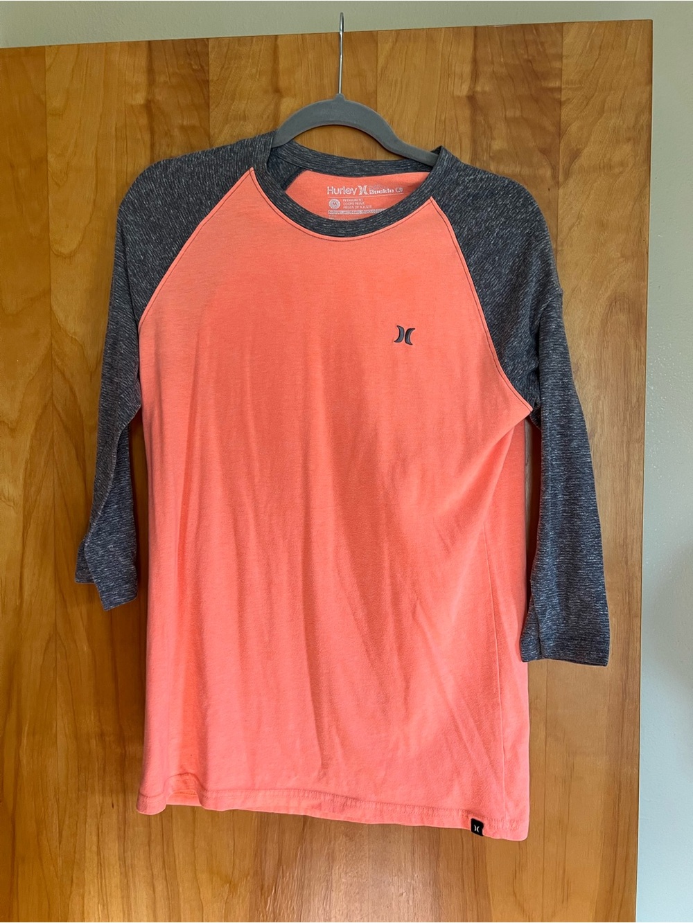 Hurley Coral and Gray Raglan Short-Sleeve Tee